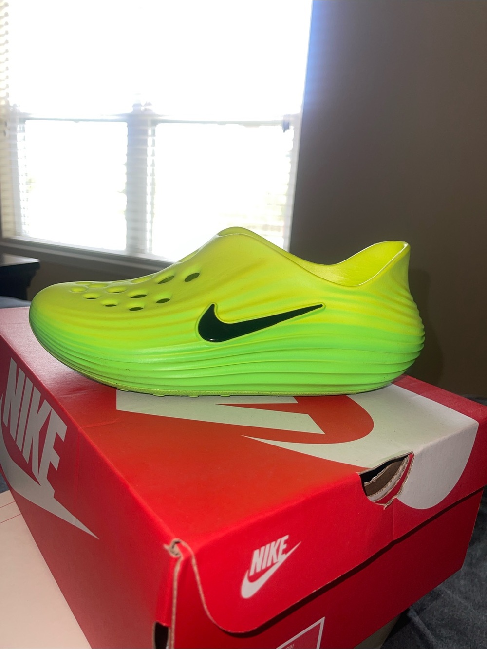 Nike Kids Neon Green Slip-On Water Shoe with Black Swoosh